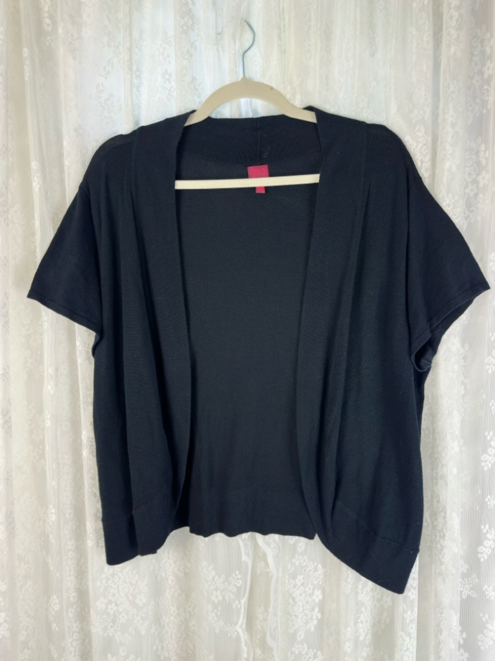 212 Collection Black Open-Front Short Sleeve Sweater Cardigan